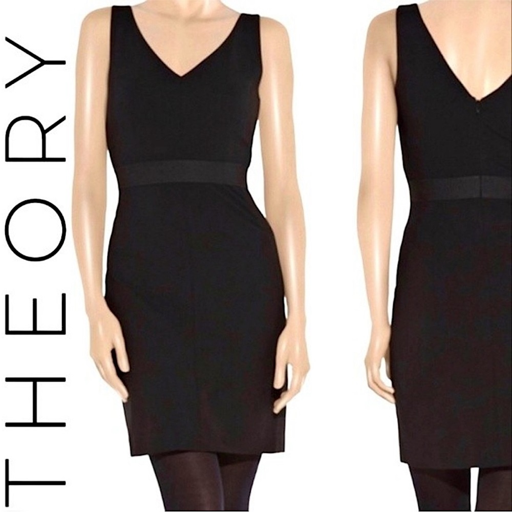 Theory‎ Alcoa Black Stretch Sheath Midi Dress, size 2